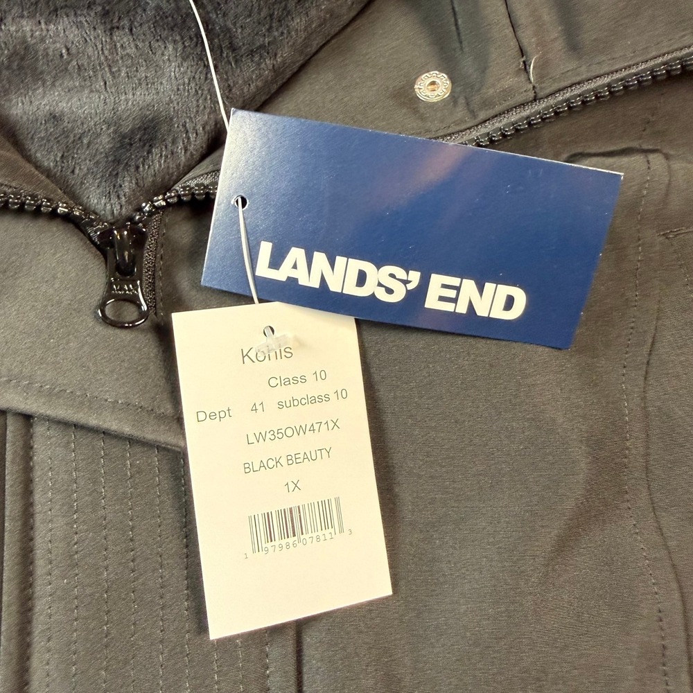 Lands' End Womens 1X Black Beauty Faux Fur Detachable Hood Winter Parka Coat NWT - Picture 4 of 6